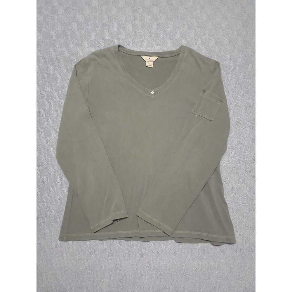 Woolrich Shirt Womens L Light Olive Long Sleeve V-Neck Pocket Tee